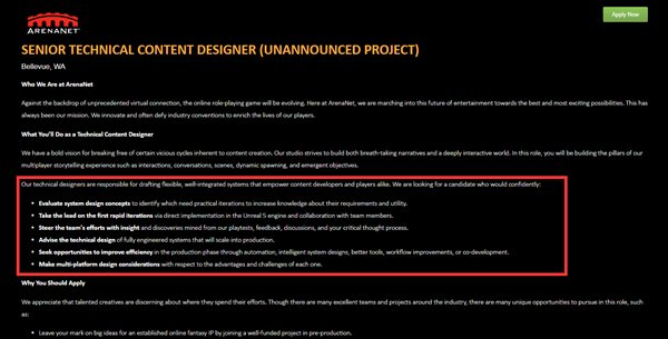 疑《激战3》或采用虚幻引擎5开发中 厂商招聘信息暗示