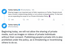 Twitter 将开始禁止违背他人意愿发布的「私人」照片
