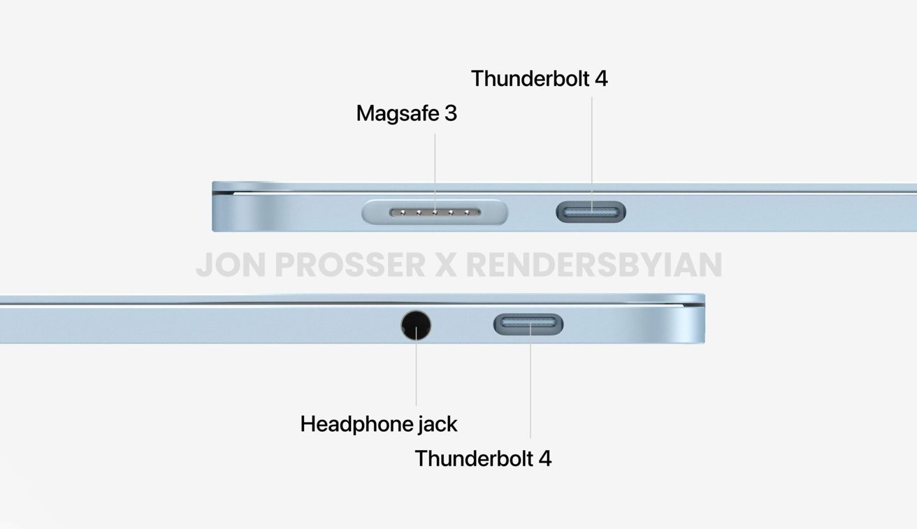 2022 年 MacBook Air 渲染图 [来自 FrontPageTech]