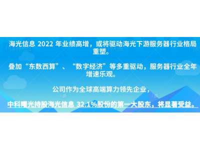 高端计算机龙头中科曙光叠加“东数西算”、“数字经济”等概念，股价一飞冲天。