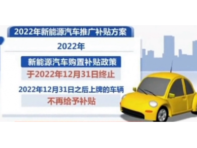 2022年新能源汽车国家补贴政策，在2021年基础上退坡30%